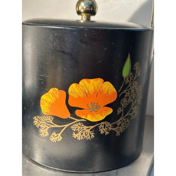 Vintage 1960’s Couroc California Poppy Black And Gold Ice Bucket Barware - Picture 3 of 8